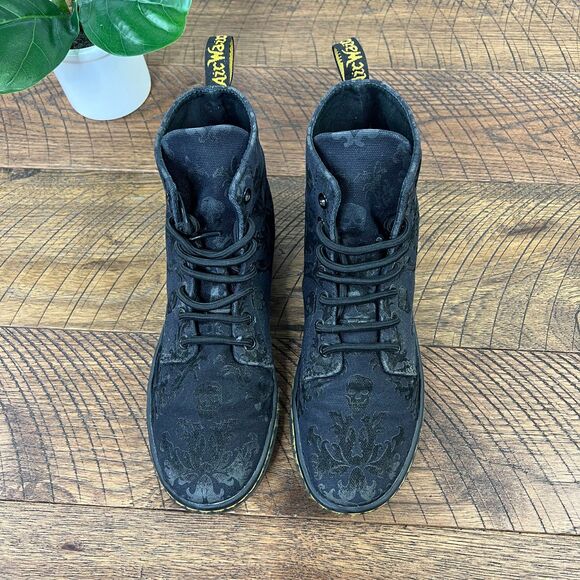 DR Marten 7 Hackney black skull flock sneaker shoe womens fabric lace up - Picture 3 of 9